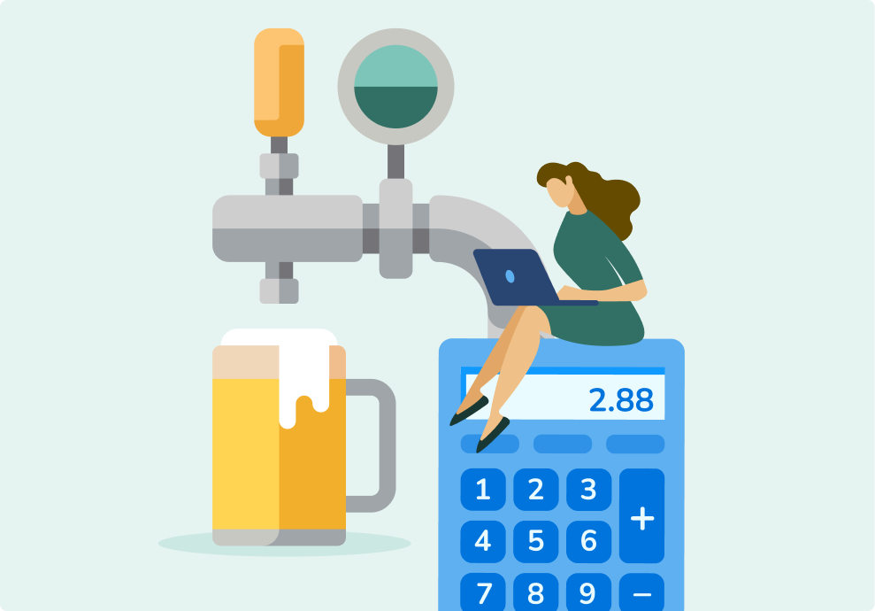 Illustration of a woman sitting on a drink cost calculator