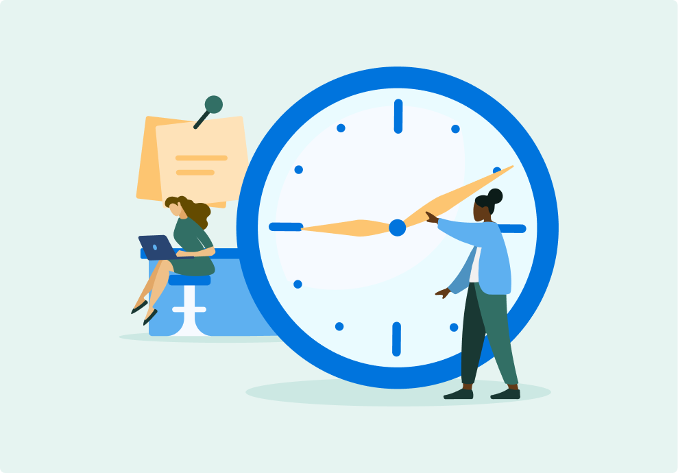 Illustration of a big clock and sticky notes