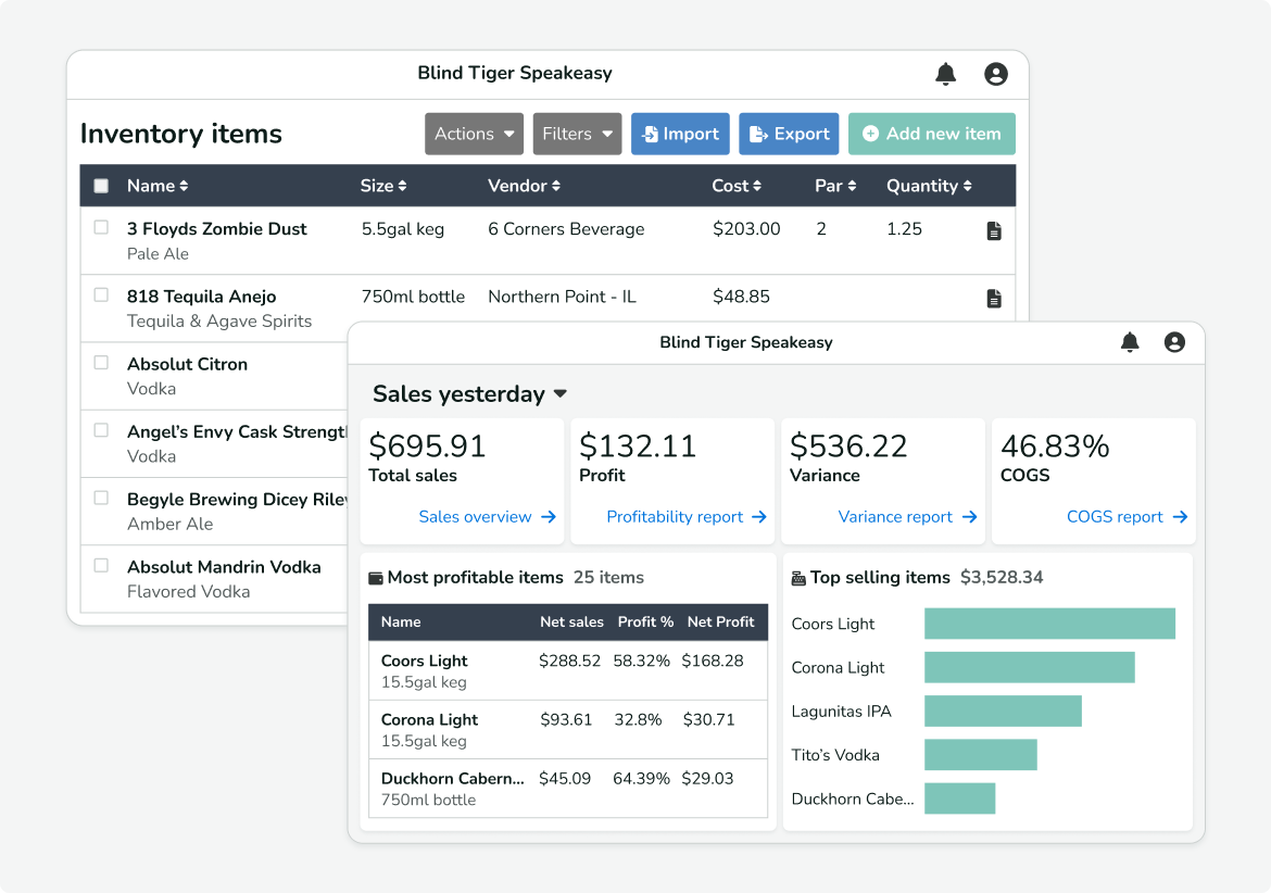 Sales and Inventory dashboards