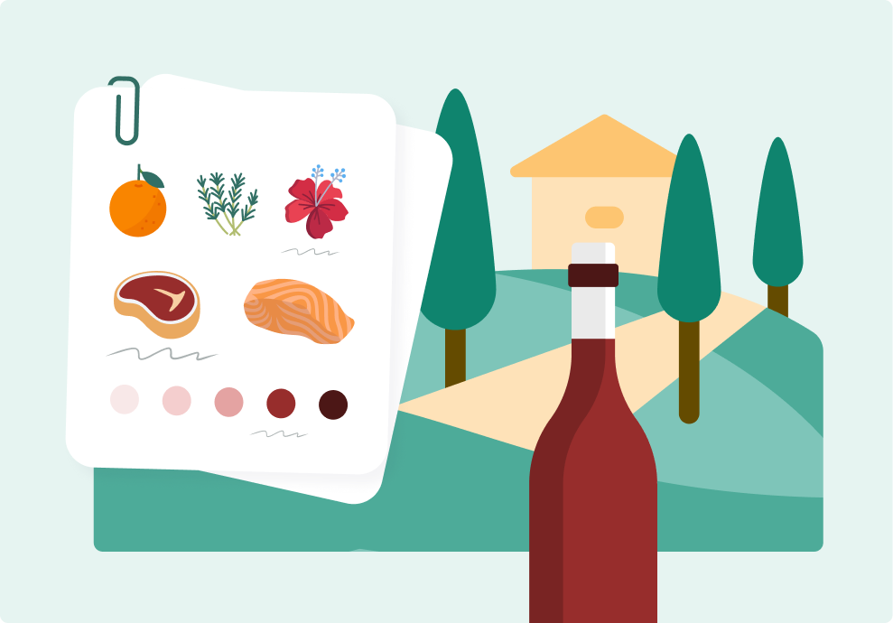 Illustration of red wine tasting notes